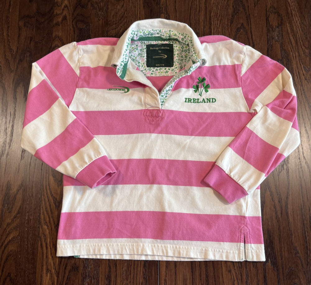 Lansdowne Girls Pink & White Striped Rugby Shirt Ireland 7/8